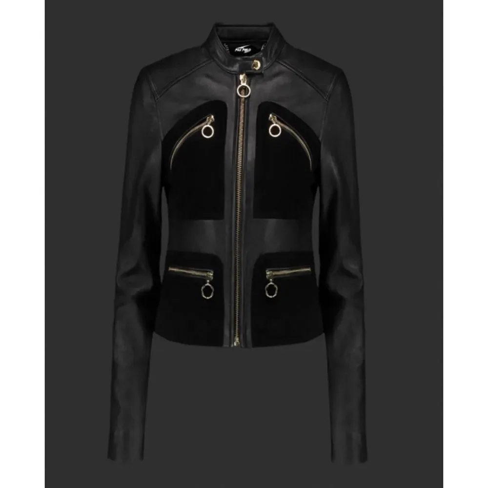 Rare ~Michael Michael Kors Suede-Paneled Lamb Leather Jacket in Black Size 10